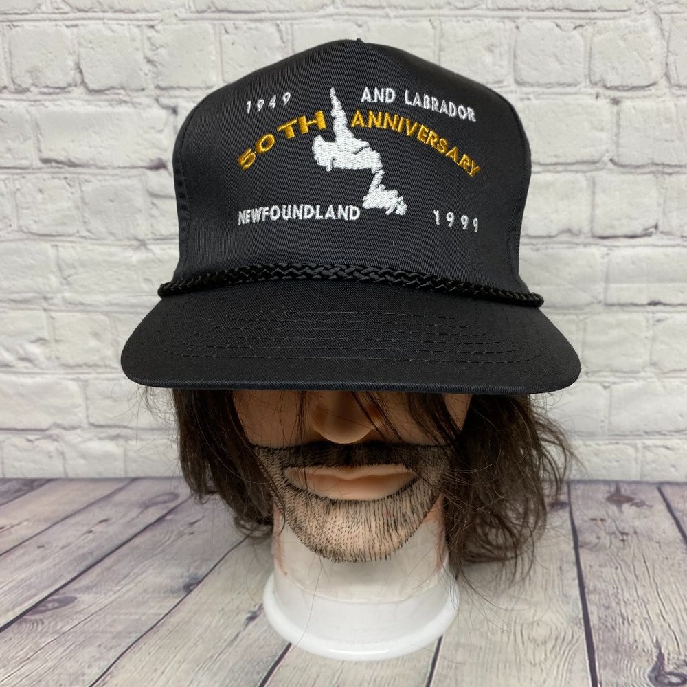 Vintage Trucker Hat Rope Cap Snapback Black New Found Land 50th Anniversary 1999